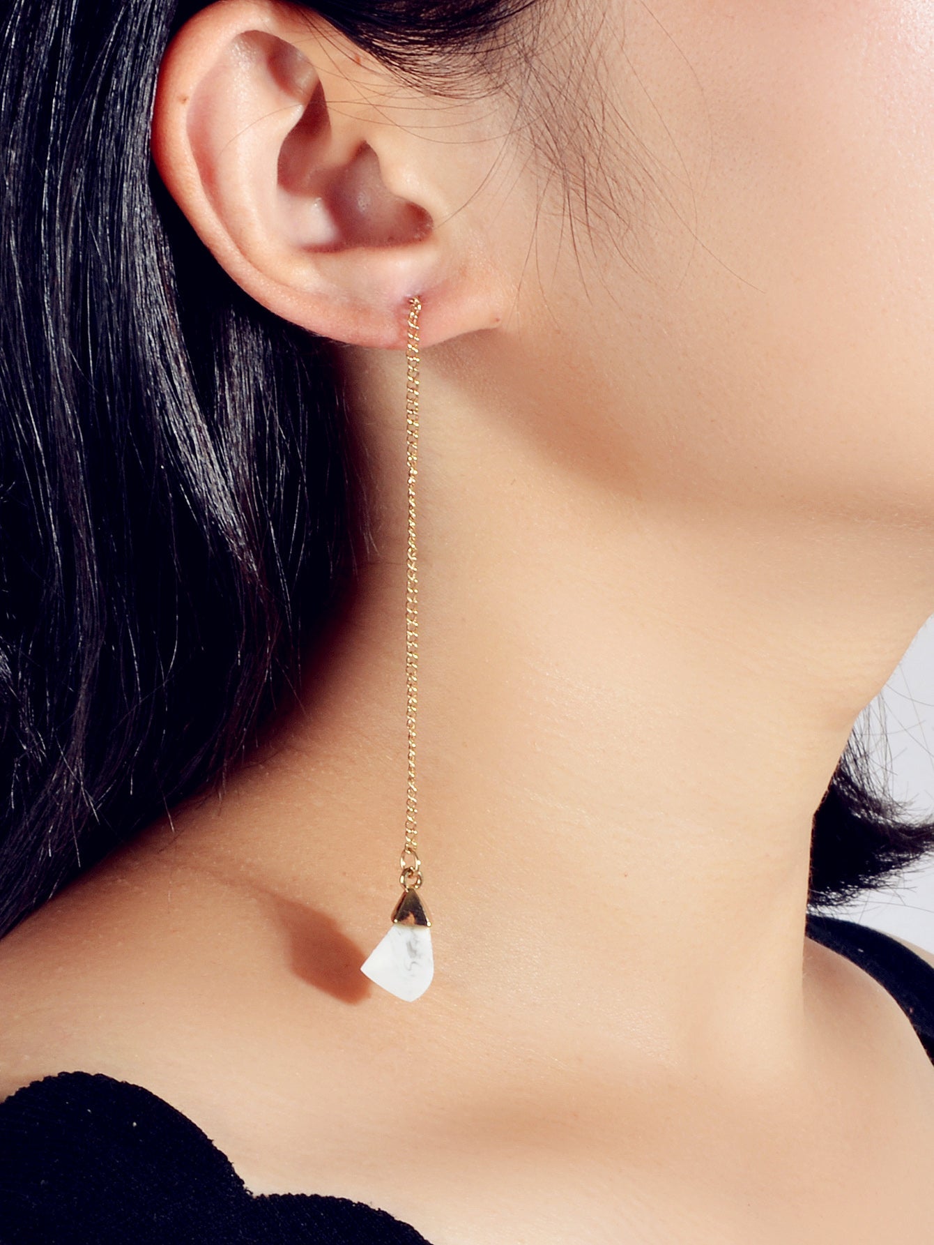 Ethnic American Jewellery Long Chain Black White Stone Boho Chic Dangle Earrings-5