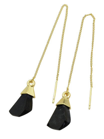 Ethnic American Jewellery Long Chain Black White Stone Boho Chic Dangle Earrings-1