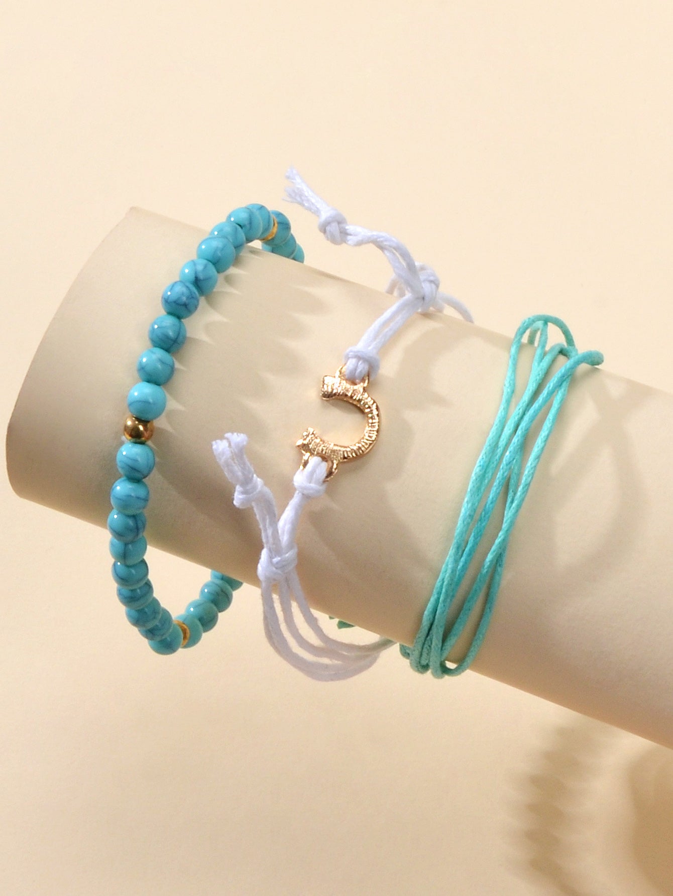Ethnic Jewellery 3 pcs White Blue Rope Turquoise Elastic Bohemian Bracelets set-2