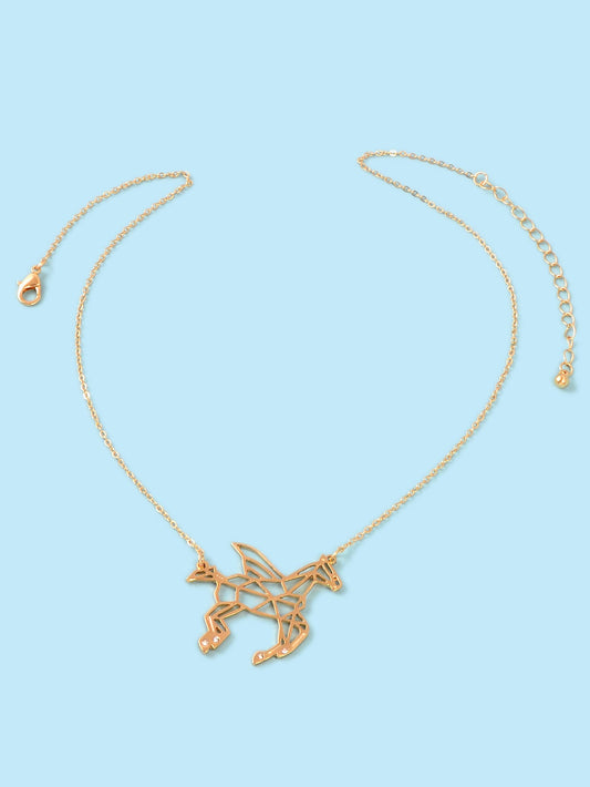 Designer Jewellery Minimalist Creative Gold Hollow Flying Horse Pendant Necklace-1