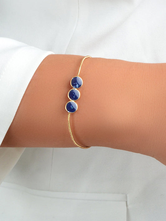 Female Jewellery Blue Enamel Round Gold Chain Adjustable Women Bracelet Bangle-1