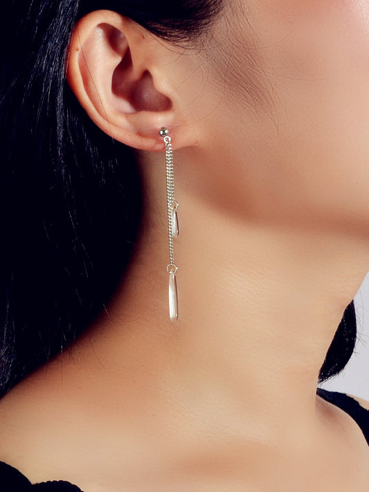 Long Silver Chain Acrylic Water Drop Pendant Earrings Ladies Party Jewellery-1