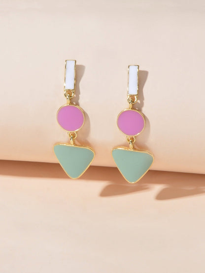 Designer Jewellery Multi-colored Enamel Round Triangle Geometric Dangle Earrings-1