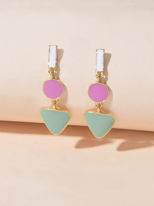 Designer Jewellery Multi-colored Enamel Round Triangle Geometric Dangle Earrings-1