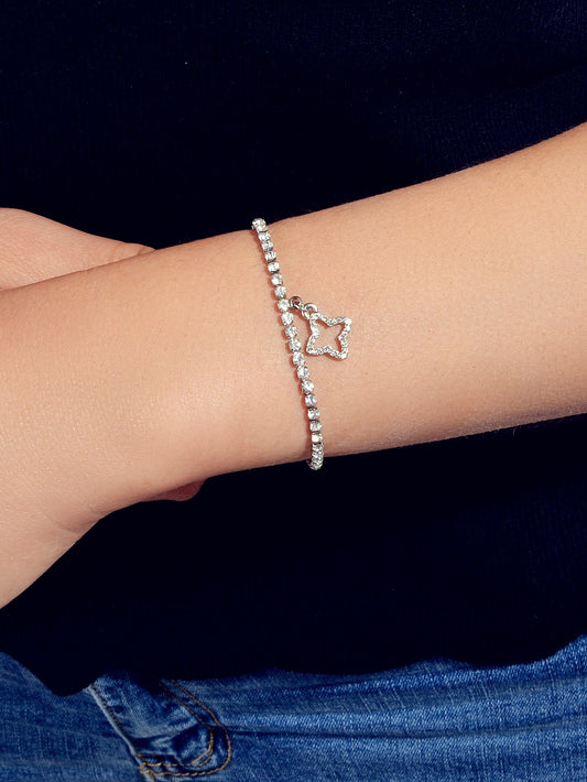 Luxury Full Rhinestone Shining Flower Charm Classic Tennis Adjustable Bracelet-1