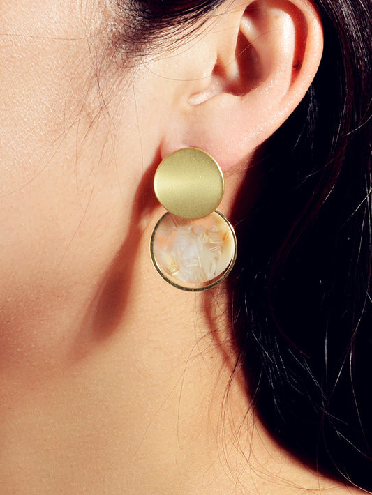 Mottled Resin Round Gold Disc Geometric Stud Multicolour Marbled Drop Earrings-1