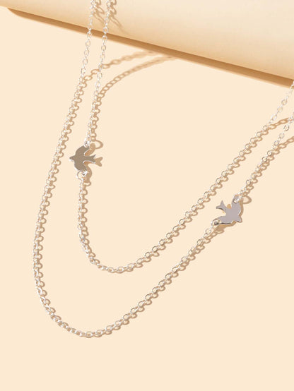 Female Jewelry Wholesale Price Double layer Silver Chain Bird Clavicle Necklace-2