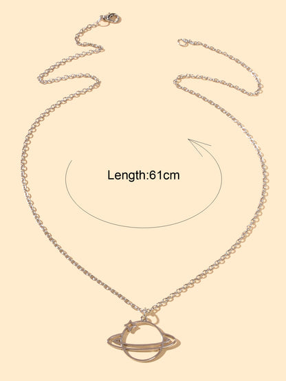 Trendy Jewellery Silver Long Chain Space Planet Charm Necklace Accessories Gift-1