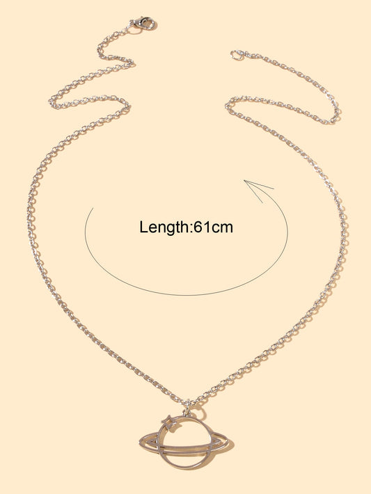 Trendy Jewellery Silver Long Chain Space Planet Charm Necklace Accessories Gift-1