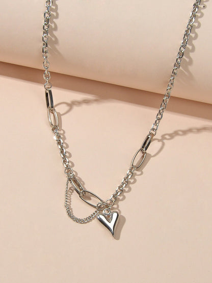 Punk Hip Hop Jewellery Multiple Silver Chain Tassel Heart Charm Party Decoration-1