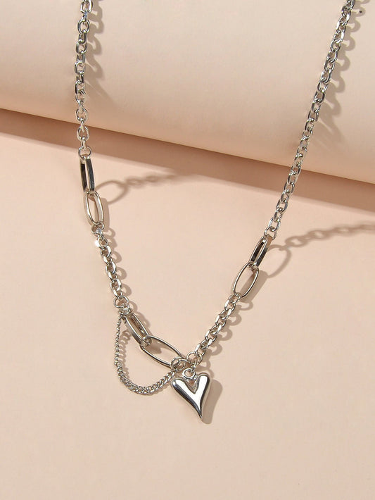 Punk Hip Hop Jewellery Multiple Silver Chain Tassel Heart Charm Party Decoration-1