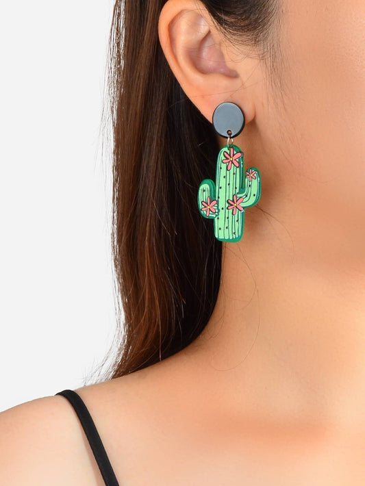 Bohemian Jewelry Cute Green Resin Cactus Dangle Earrings for Women Holiday Party-1