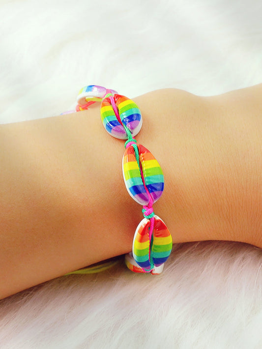 Ethnic Jewelry Colorful Enamel Shell Shape Adjustable Braided Bohemian Bracelet-1