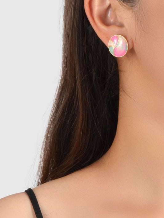 Multi-Colour Enamel Round Hypoallergenic Earrings Studs for Women Sensitive Ear-1