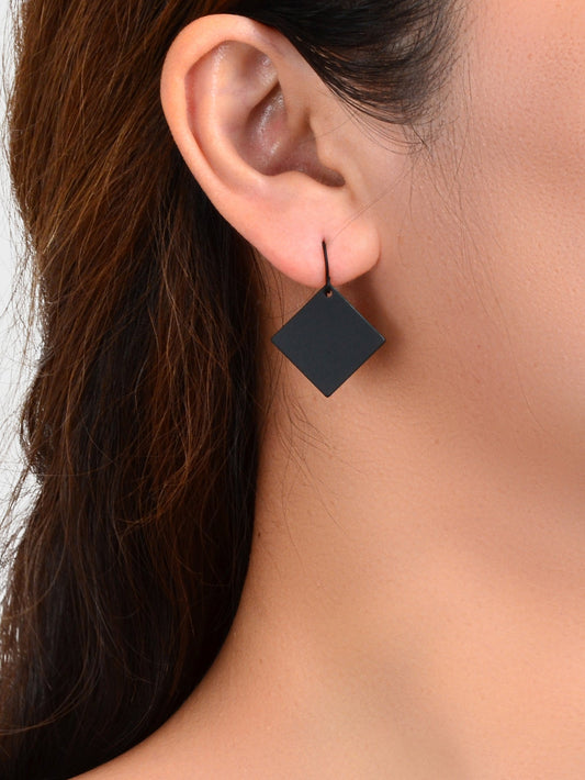 Black Square Metal Geometric Dangle Hook Punk Earrings Women Party Decoration-1