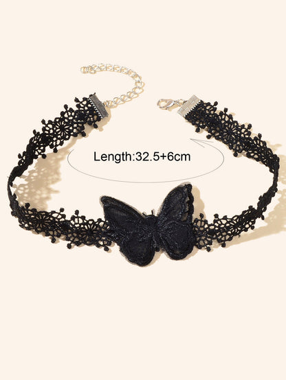 Retro Gothic Punk Black Lace Butterfly Tattoo Choker Costume Necklace Collar-1