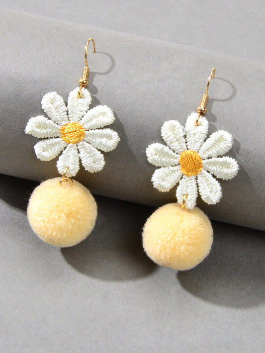 Party Decoration for Women White Flower Yellow Ball Drop Gift Earrings For Women-0