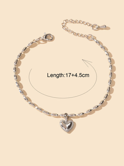 Trendy Jewellery Silver Beads Chain Heart Charm Bracelets Women Festival Gift-1