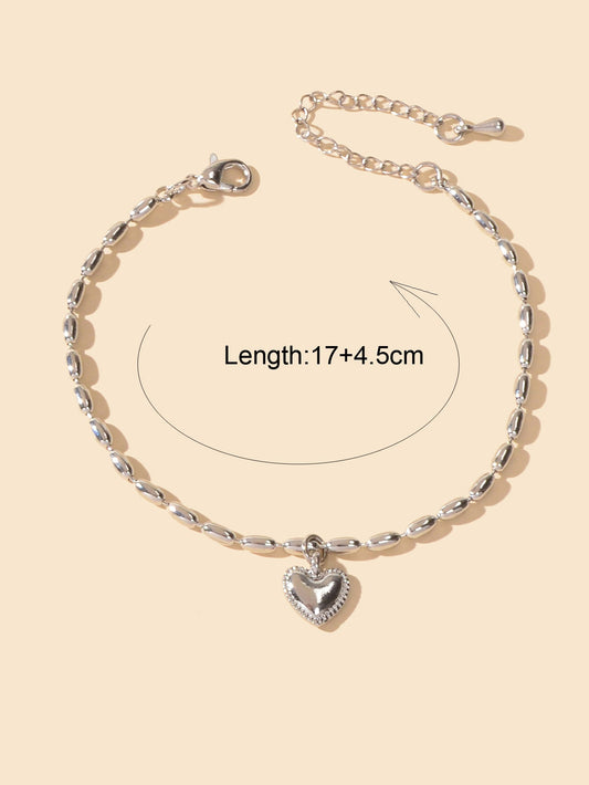 Trendy Jewellery Silver Beads Chain Heart Charm Bracelets Women Festival Gift-1