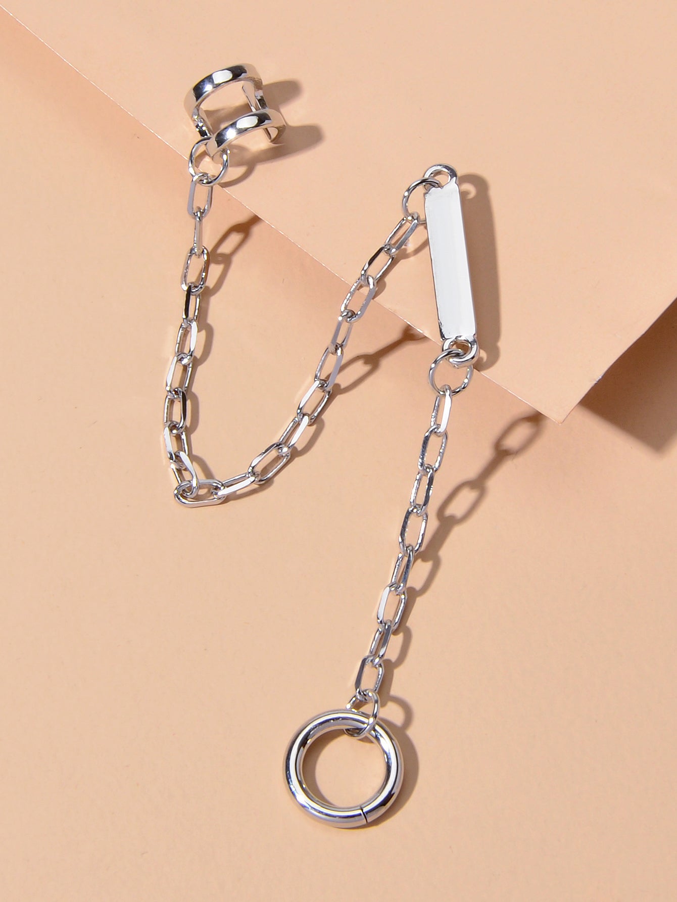 Punk Cartilage Jewellery 1pc Statement Silver Chain Stud Earrings Women Ear Cuff-1