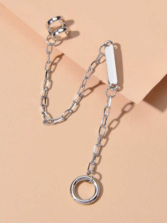 Punk Cartilage Jewellery 1pc Statement Silver Chain Stud Earrings Women Ear Cuff-1