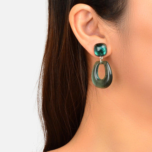 Acetate Acrylic Statement Resin Drop Dangle Green Transparent Teardrop Earrings-1