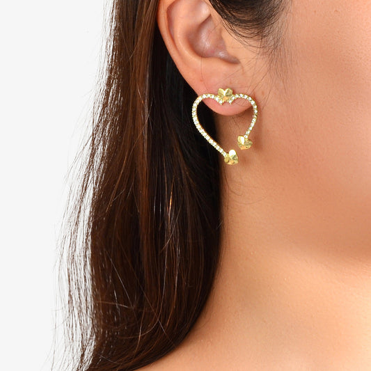 Valentine's Day Gift Rhinestone Decoration Gold Sweet Love Heart Stud Earrings-1