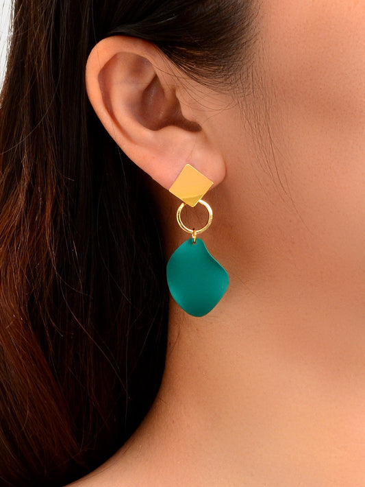 Elegant Gold Sqaure Circle Geometric Dark Green Charm Dangle Party Stud Earrings-1