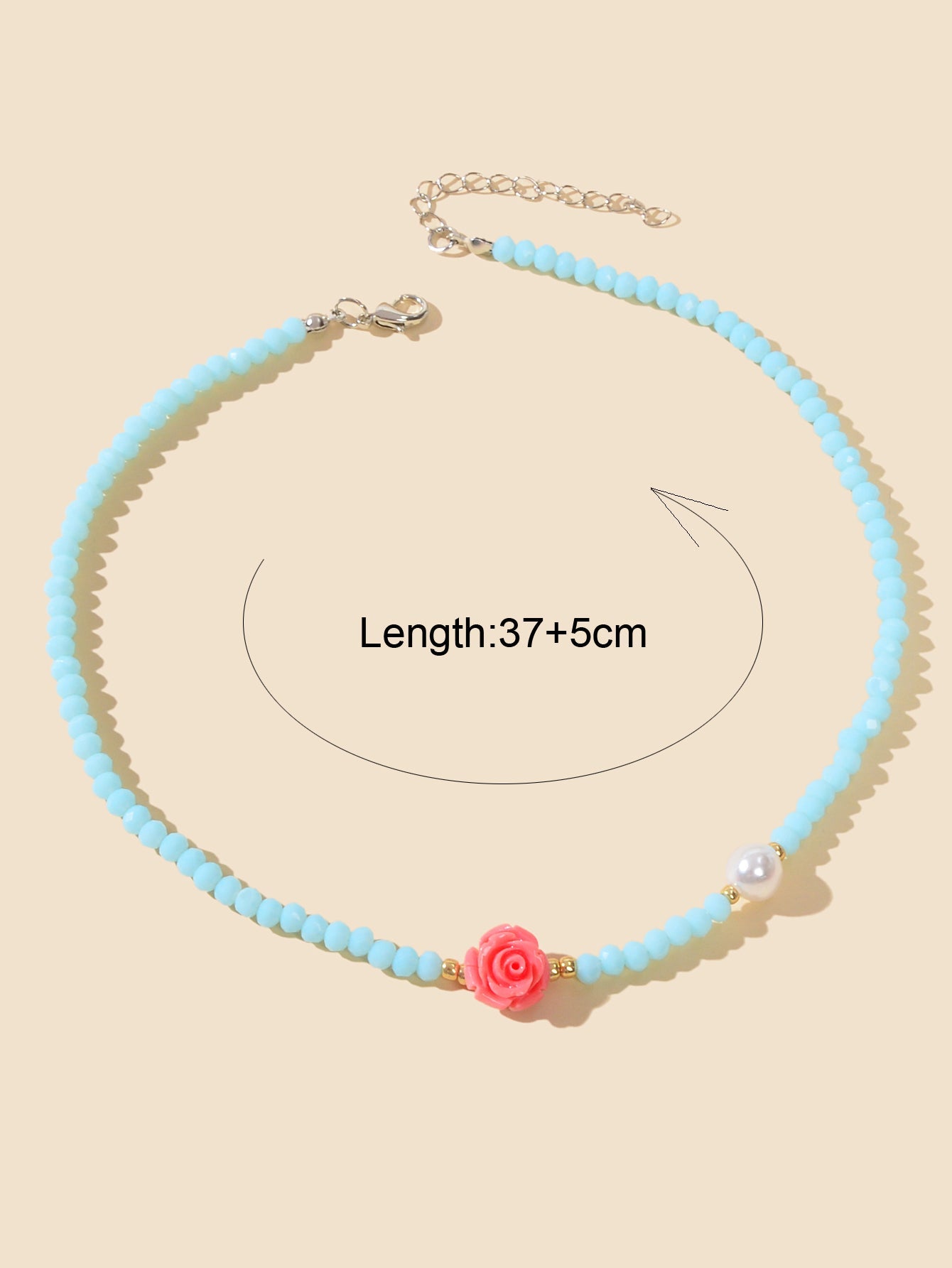 Pearl Red Resin Flower Decoration Blue Beads Short Collar Clavicle Necklace Gift-1