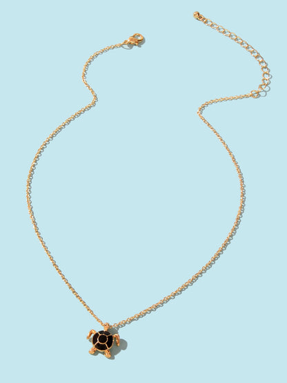 Ocean Animals Jewellery Gold Chain Black Tortoise Pendant Necklace Girls Gifts-1