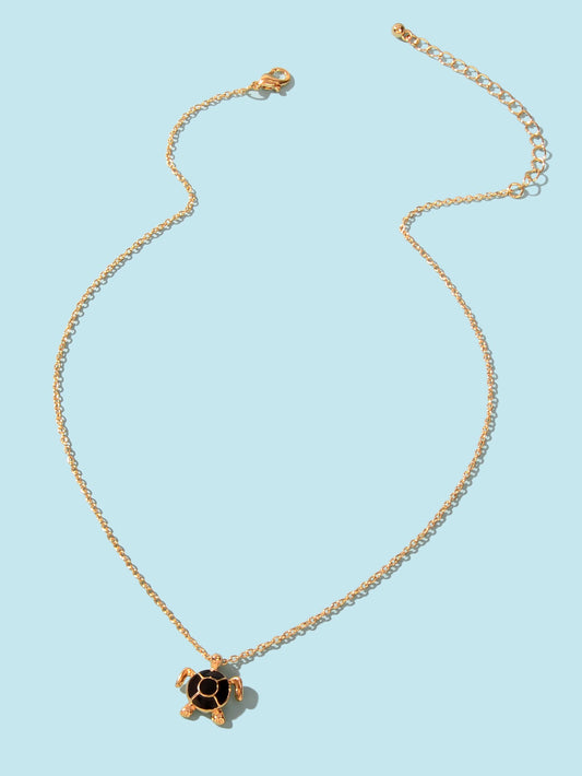 Ocean Animals Jewellery Gold Chain Black Tortoise Pendant Necklace Girls Gifts-1