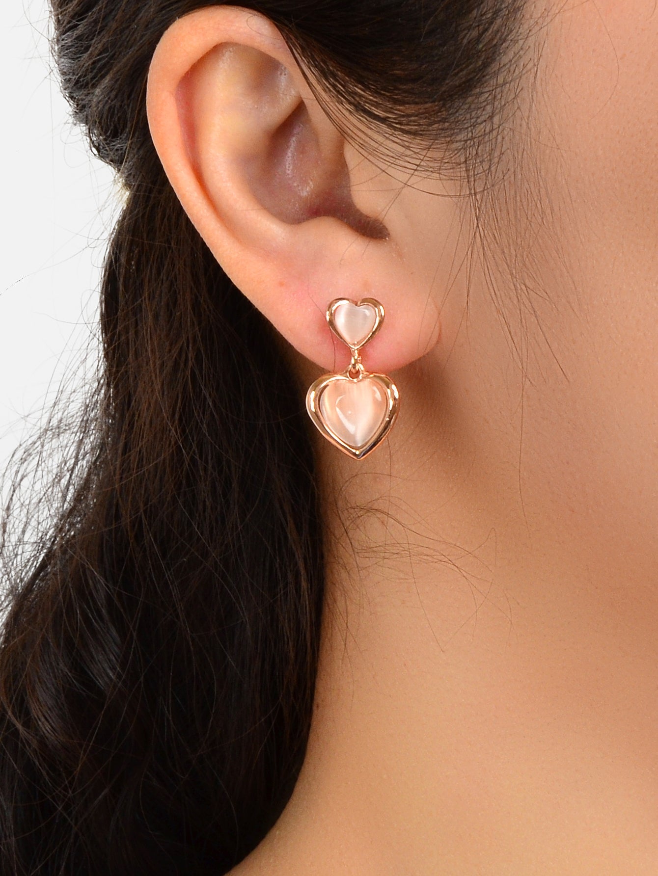 Girlfriend Birthday Gift Elegant Rose Gold Pink Opal Love Heart Dangle Earrings-1