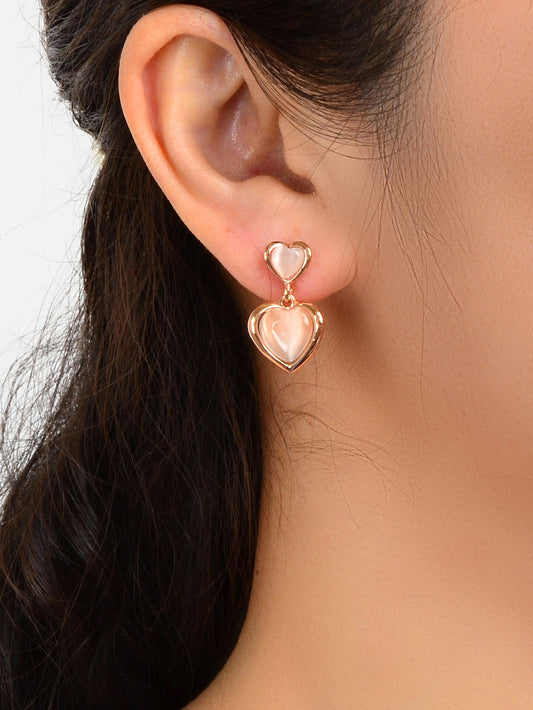 Girlfriend Birthday Gift Elegant Rose Gold Pink Opal Love Heart Dangle Earrings-1