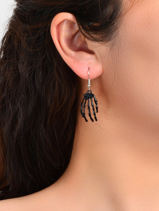 Punk Style Gothic Halloween Black Hand Skeleton Bone Men Women Dangle Earrings-1