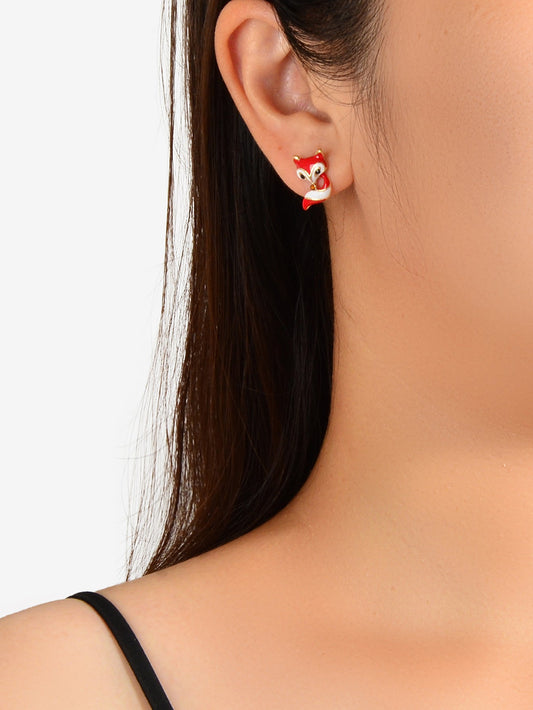 Cute White Red Enamel Fox Stud Earrings Animal Birthday Jewellery Gift for Women-1