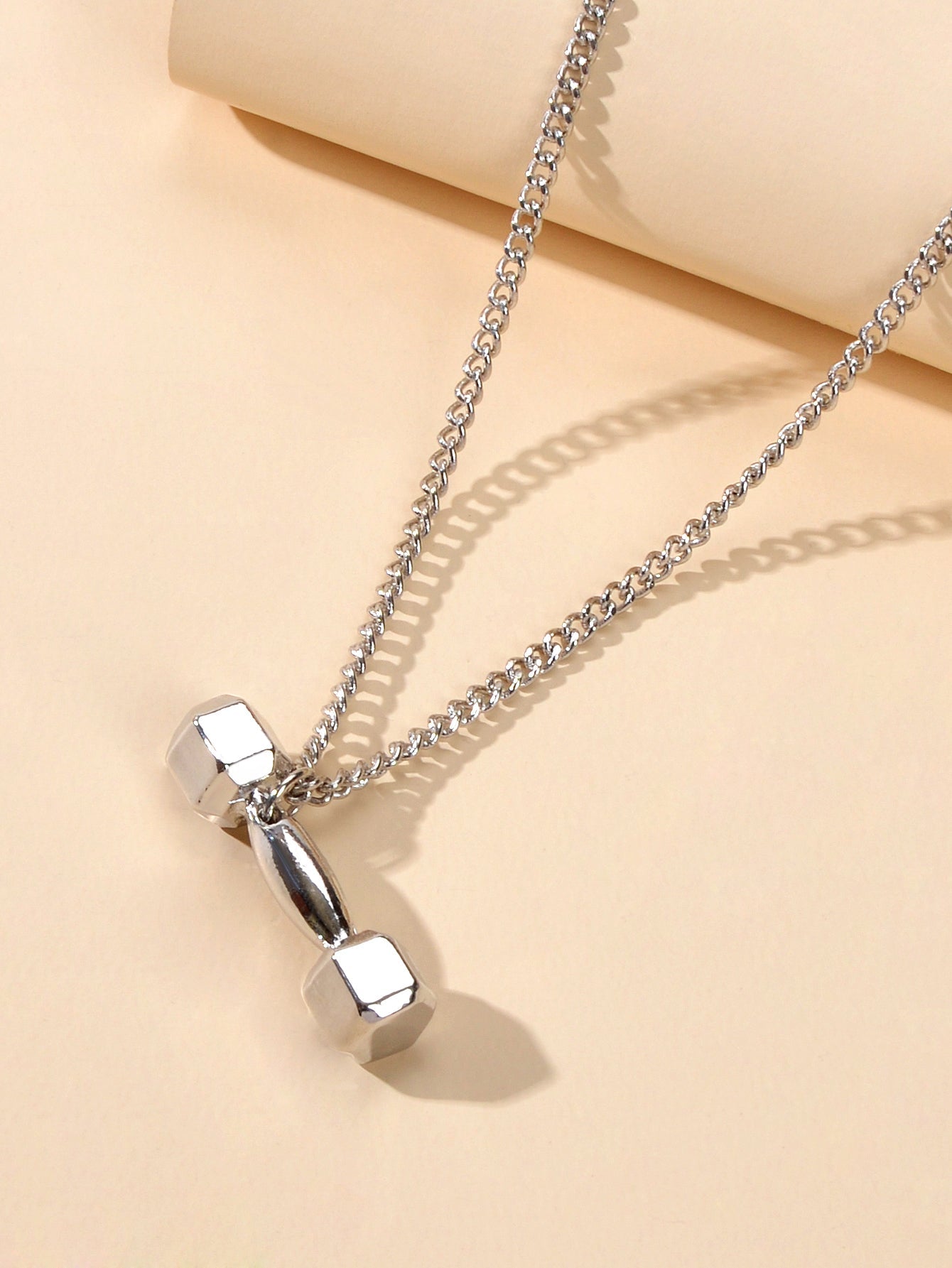 Party Decoration Silver Chain Dumbbell Charm Necklace Minimalist Punk Jewellery-1