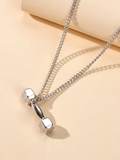 Party Decoration Silver Chain Dumbbell Charm Necklace Minimalist Punk Jewellery-1