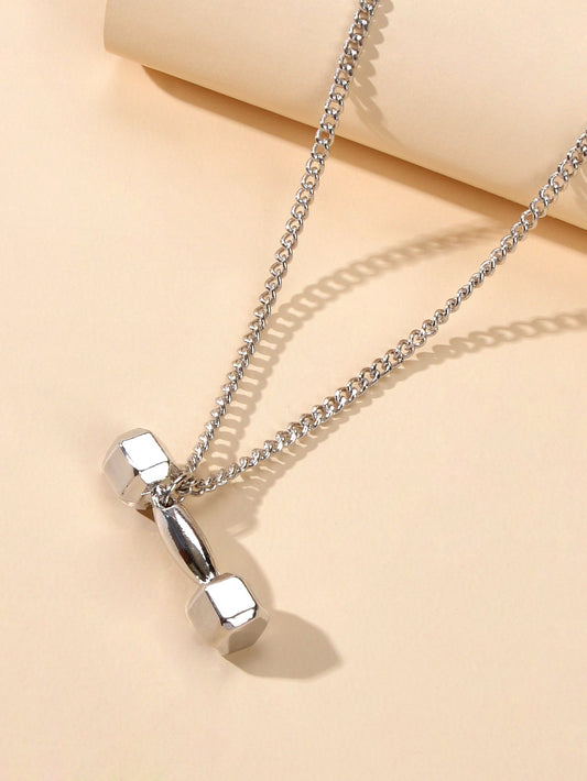 Party Decoration Silver Chain Dumbbell Charm Necklace Minimalist Punk Jewellery-1