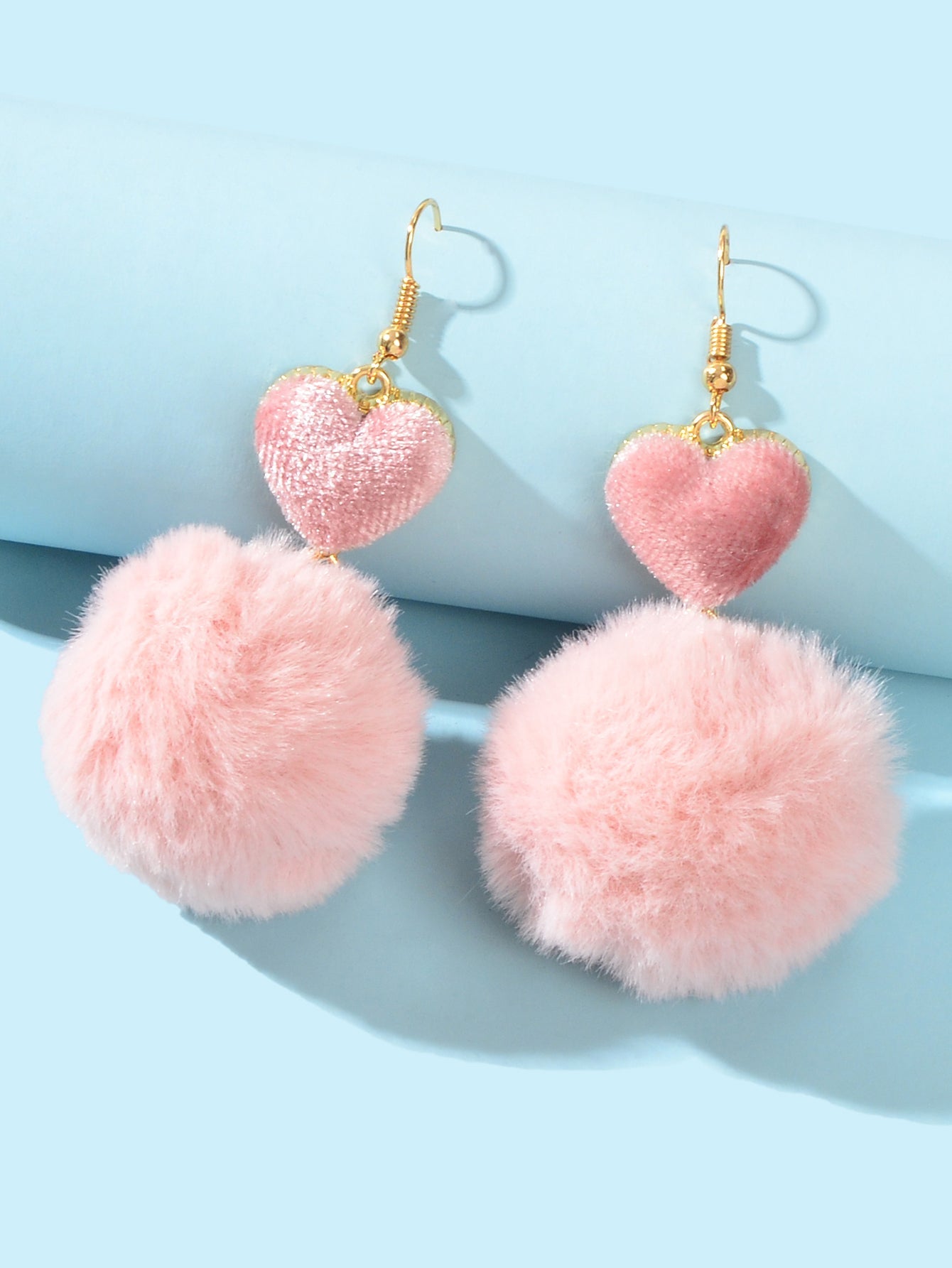 Faux Fur Fluffy Ball Handmade Soft Plush Pom Pom Heart Dangle Earrings Jewellery-1