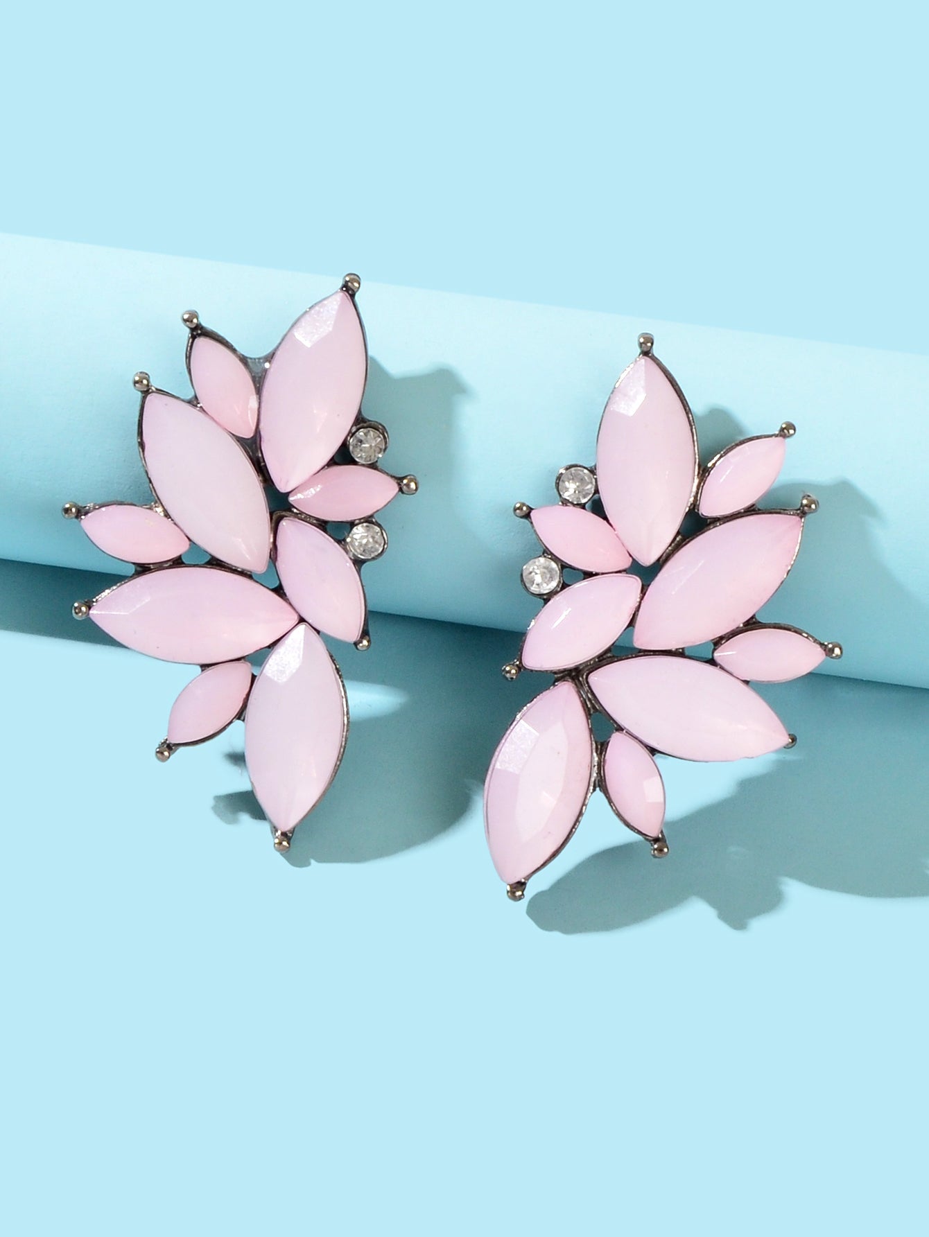 Female Luxurious Jewelry Sparkly Crystal Flower Stud Bridal Engagement Earrings-5