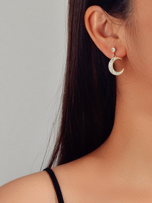 Asymmetric Luxurious Full Rhinestone Star Moon Dangle Earrings Party Jewellery-1