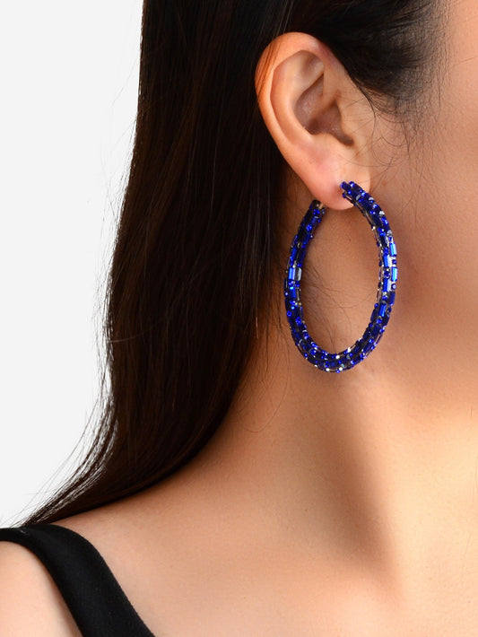 Glorious Sparkly Shiny Blue Crystal Hoops Earrings Gorgeous Holiday Jewellery-1