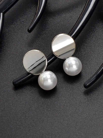 Dainty Round Gold Metal Pearl Daily Wear Stud Earrings Great Jewelry for Dating-4