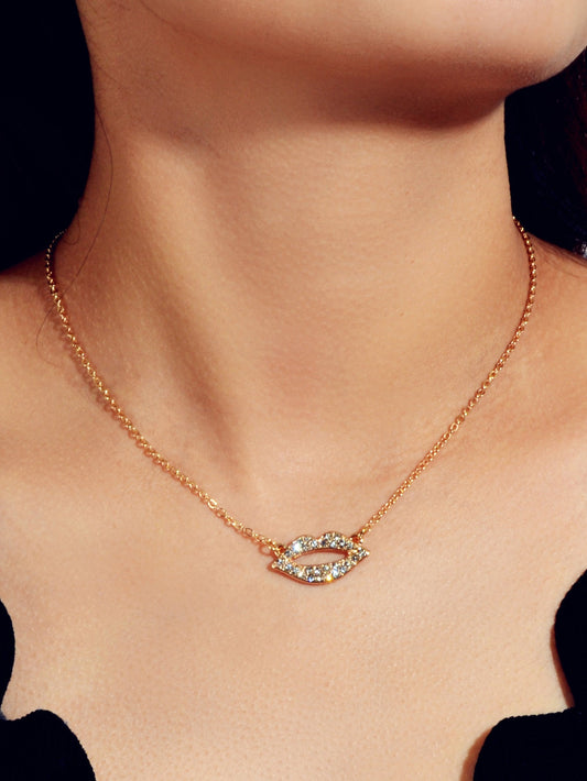 Engagement Jewellery Gift Rhinestone Decor Gold Chain Lip Charm Collar Necklace-1
