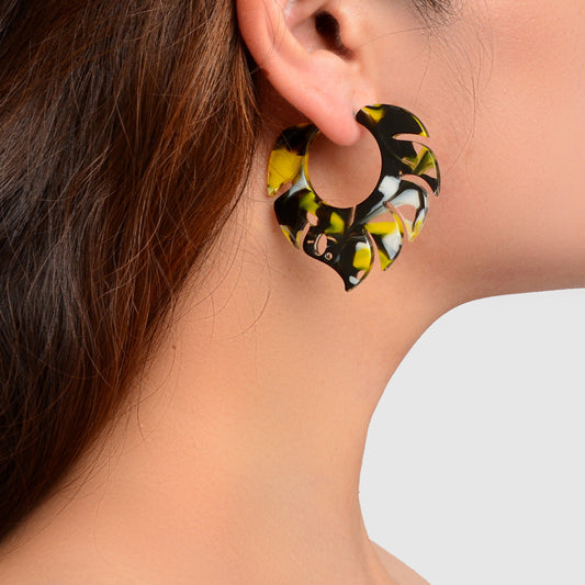 Acrylic Multi-color Abstract Art Hoop Stud Chunky Mottled Resin Earrings Gift-1