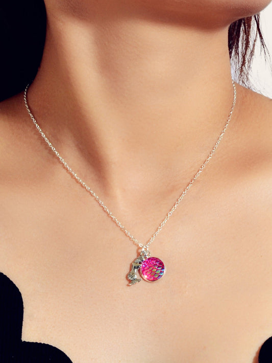American Jewellery Silver Chain Mermaid Fish Scales Round Boho Chic Necklace-1