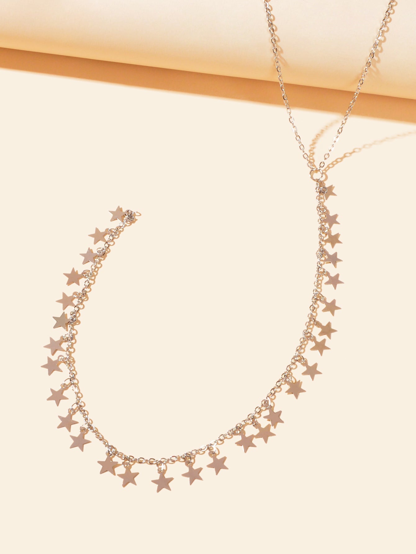 Stylish Dinner Jewellery Y Style Long Silver Chain Star Charm Pendant Necklace-2