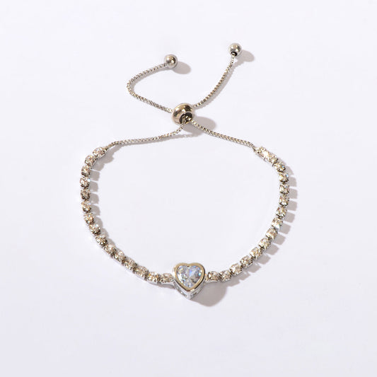 Anniversary Jewellery Shining Luxury Rhinestone Heart Adjustable Tennis Bracelet-0