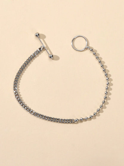Minimalist Punk Popcorn Chain Multiple Silver Chain Lock Circle Bracelets Women-1