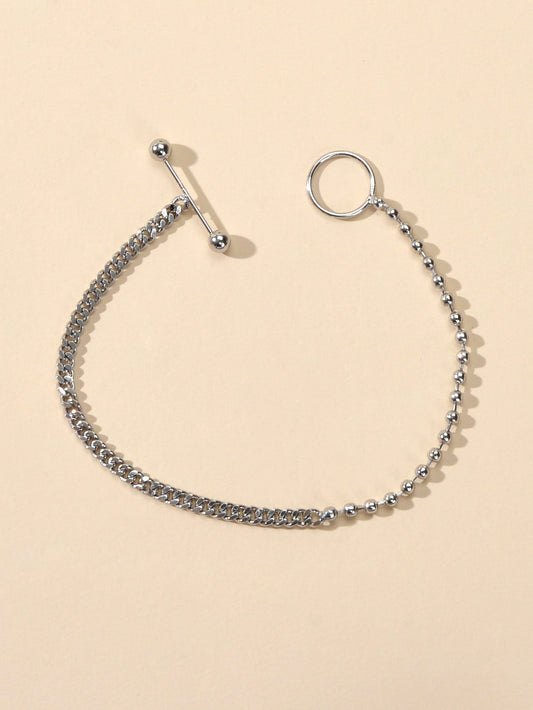 Minimalist Punk Popcorn Chain Multiple Silver Chain Lock Circle Bracelets Women-1